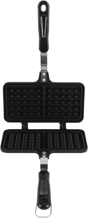 Dubbele Wafelpan Gietijzer Keuken Ontbijt Maken Dubbelzijdig Bakken 34 x 22 x 4 cm Zwart