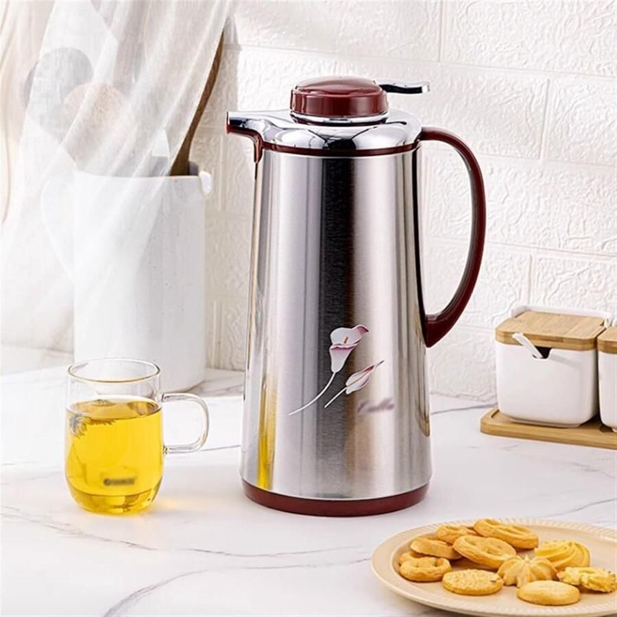 Dubbele Wand Thermoskan Isolatiekan Koffiekan Dranken Warm Houden 24 Uur Isolatie 1.9 Liter Wit