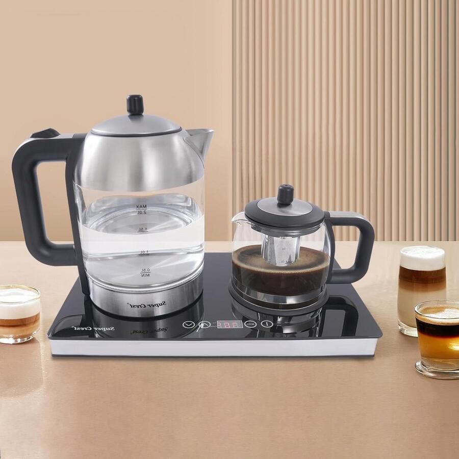 Dubbele Waterkoker Theepot Elektrische Waterkoker Theemaker Dranken Bereiden Nauwkeurige Temperatuurregeling 3 Liter Capaciteit Zwart Transparant