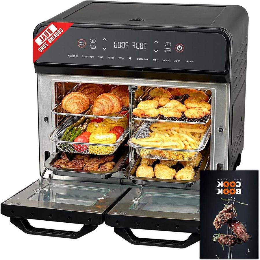 Dubbele Zone Luchtfriteuse Digitale Mini Oven Grote Maaltijden Bereiden Veelzijdig Dubbel Ontwerp 24 Kwarts Zwart