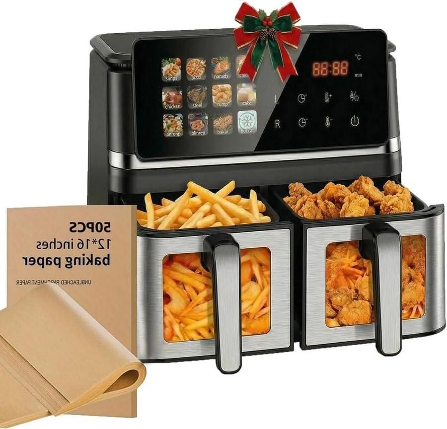 Dubbele Zone Luchtfriteuse Heteluchtoven Gezond Koken Kook Venster 10 Liter Zwart