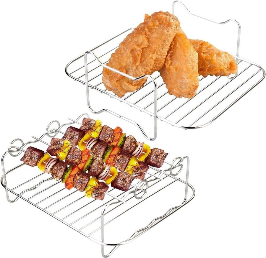 Dubbellaags Airfryer Rek Luchtfriteuse Accessoire Dubbel Koken Werkbesparend Ontwerp 898 Inch Diameter Zilver
