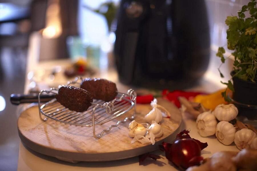Dubbellaags Airfryer Rooster met Spiesjesrekken Roestvrij Staal Accessoire voor heteluchtfriteuse