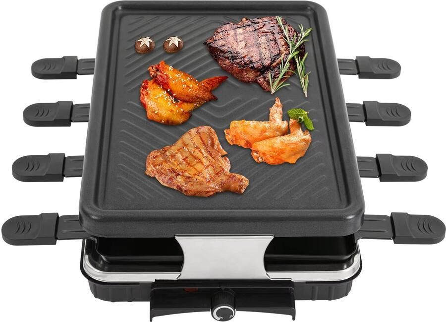 Dubbellaagse Elektrische Grill 8 Bakgerechten 230V Draagbare BBQ‑Grill voor Feestdagen en Barbecues Nieuwjaar Zwart