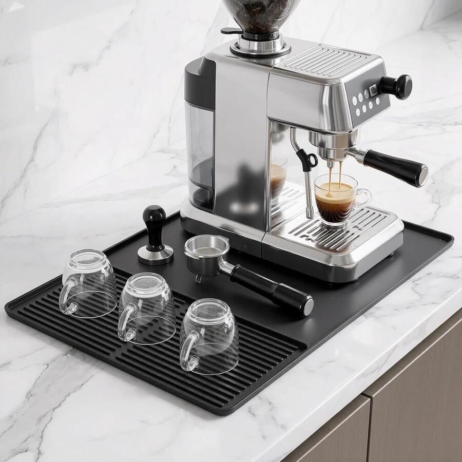 Dubbellaagse siliconen koffiemat 40 x 60 cm grote koffiezetapparaatmat met verhoogde randen hittebestendig antislip droogkussen voor keuken aanrecht koffiezetapparaat zwart