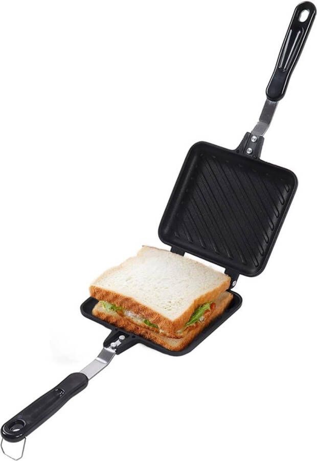 Dubbelszijdige toastpan kookplaat Tosti sandwich Paninimaker Aluminium Camping sandwichmaker met platte bodem Panini snack Ontbijt - Foto 2