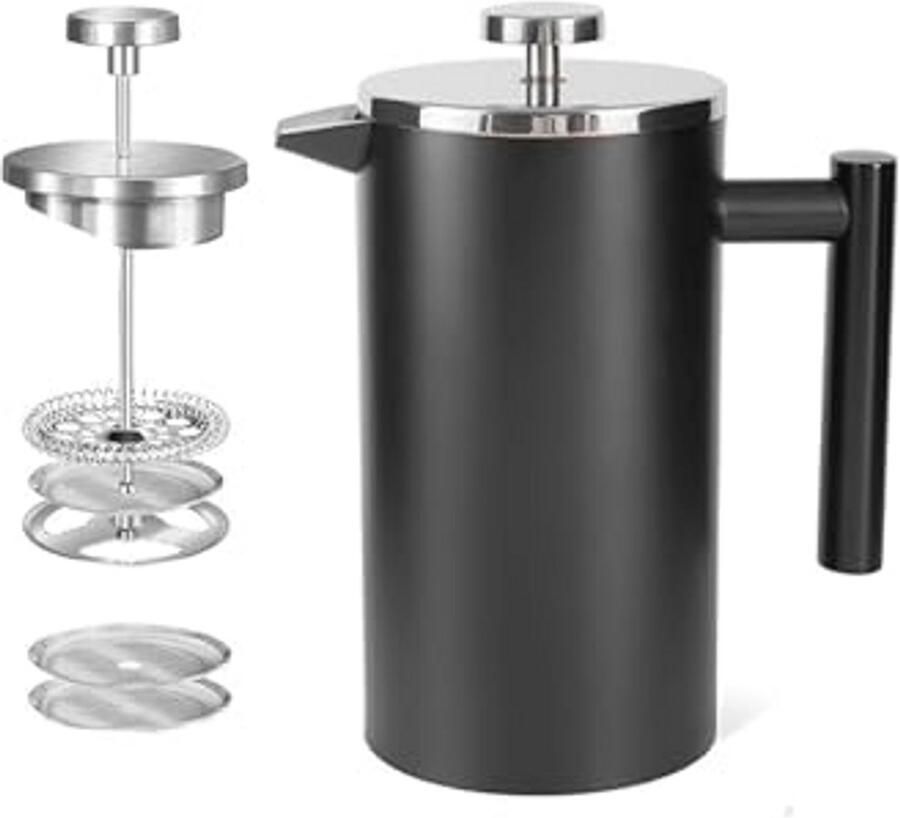Dubbelwandige Cafetiere 4 Kop Roestvrij Staal Franse Pers Koffiezetter 650ml