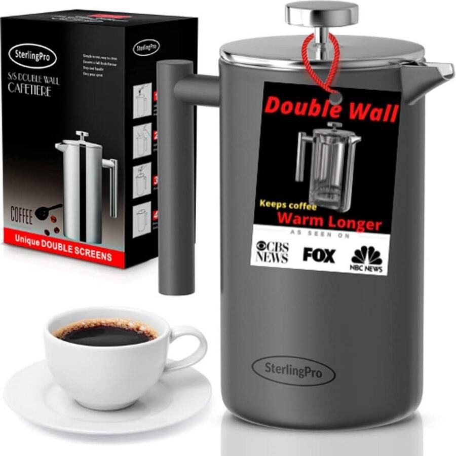Dubbelwandige French Press Koffiezetapparaat 1 5L RVS Filters & Granulevrije Koffie