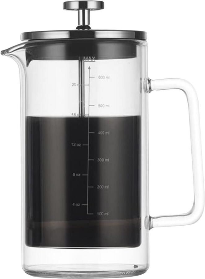 Dubbelwandige French Press Koffiezetapparaat 600ml Glas RVS Filter voor Koffie & Thee