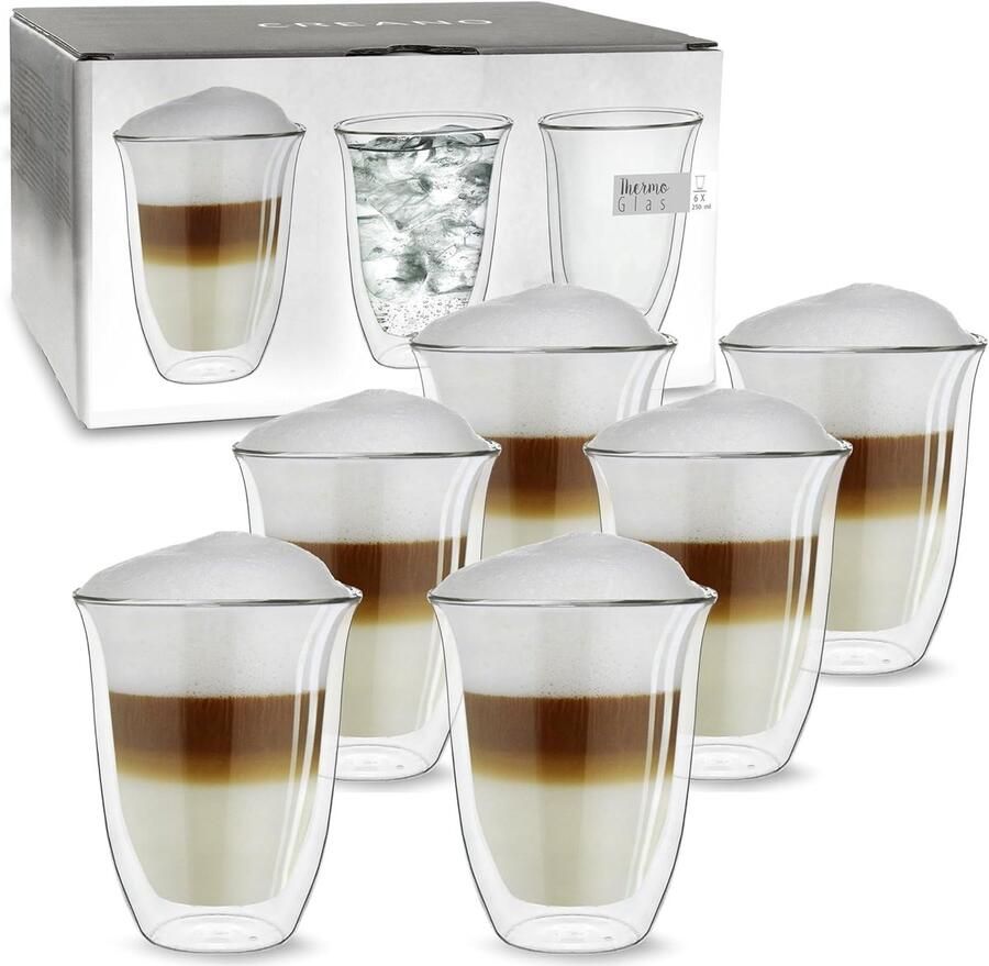 Dubbelwandige glazen DG-V set van 6 grote thermoglas dubbelwandig van borosilicaatglas koffieglazen theeglazen latteglazen dubbelwandige glazen