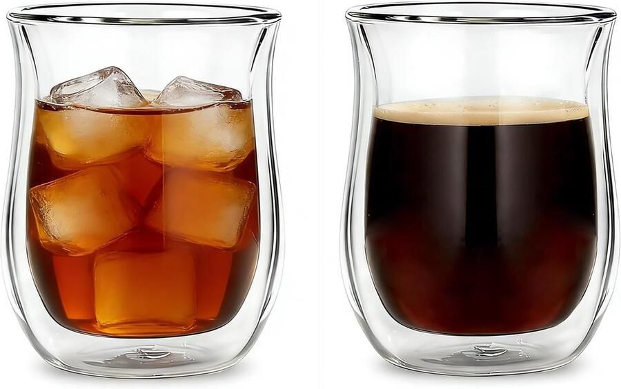 Dubbelwandige glazen koffiemokken set van 2 (350 ml) heldere borosilicaatglazen bekers voor koffie thee whisky cocktails en alle dranken