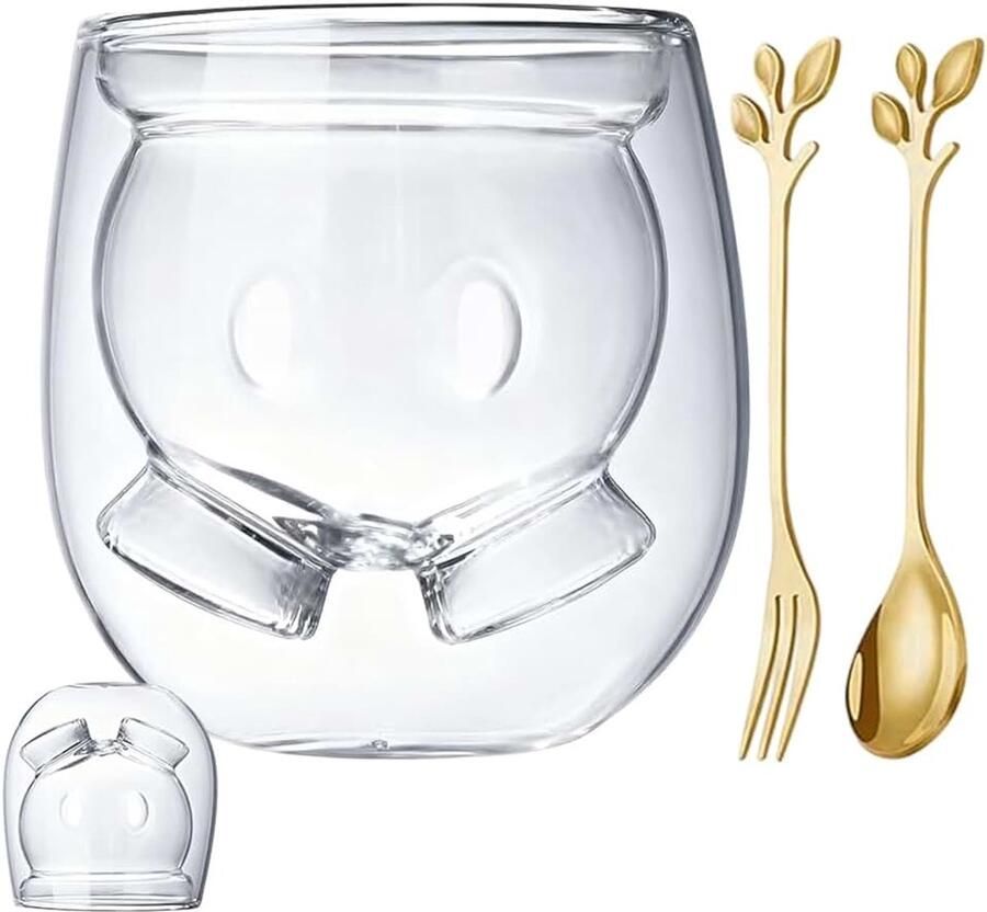 Dubbelwandige glazen kop schattige kat mokken 200ml dubbelwandige isolatieglazen koffie theeglazen voor thee melk koffiekopjes geschenk voor verjaardag vrouwen kinderen mannen robot