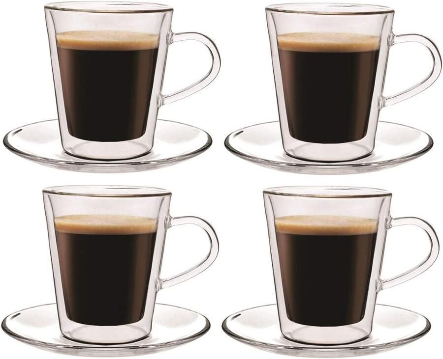 Dubbelwandige glazen lungo 4 x 220 ml thermische koffieglazen met zwevend effect duurzame koffieglazen drinkglazen