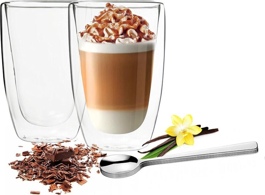 Dubbelwandige latte macchiato glazen 450 ml set van 2 thermoglazen van borosilicaatglas voor koffie cappuccino en thee geïsoleerde koffieglazen dubbelwandige drinkglazen hittebestendig