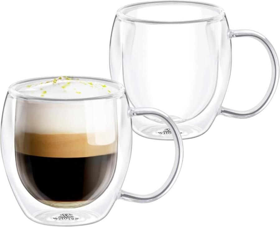 Dubbelwandige thermoglazen met handvat set van 2 500 ml thermokopjes theeglas latte macchiato-glazen koffieglazen cappuccinoglazen