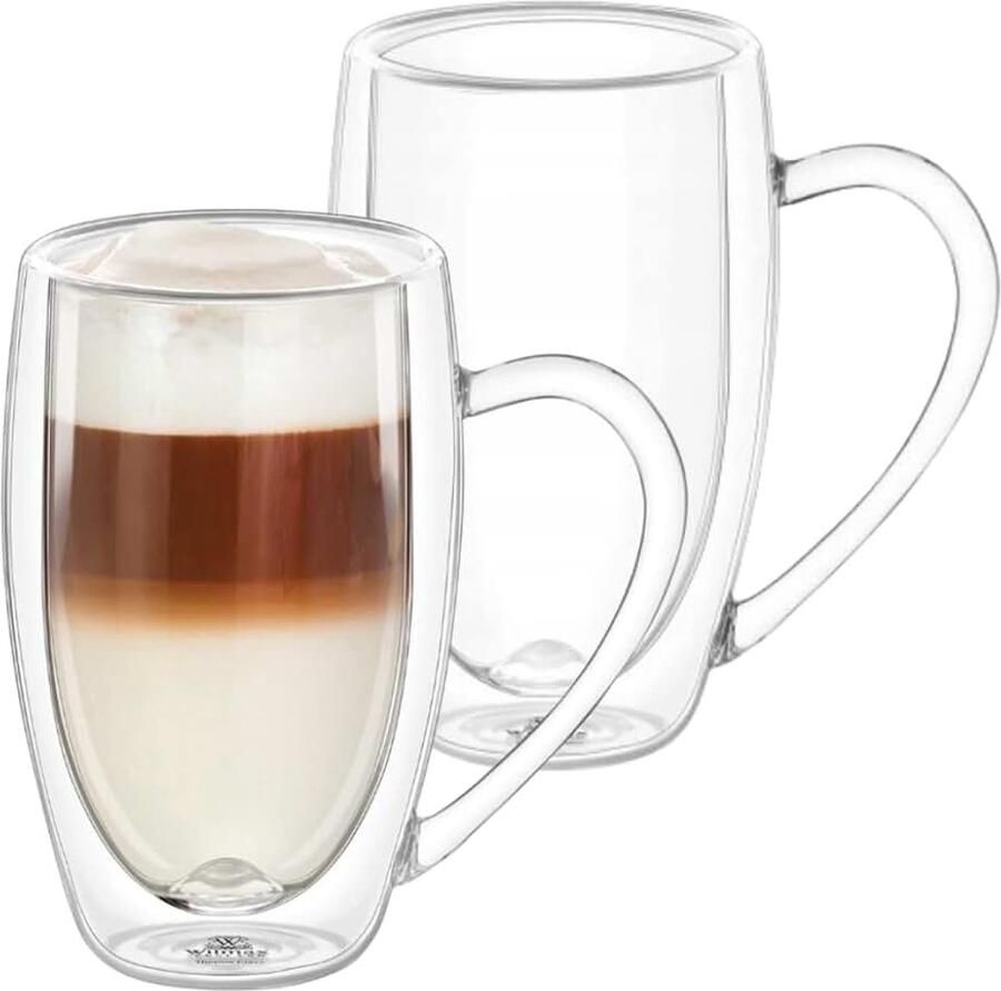 Dubbelwandige thermoglazen met handvat set van 2 stuks 500 ml latte macchiato-glazen cappuccinoglazen met handvat koffieglazen theeglazen drinkglazen thermokopjes