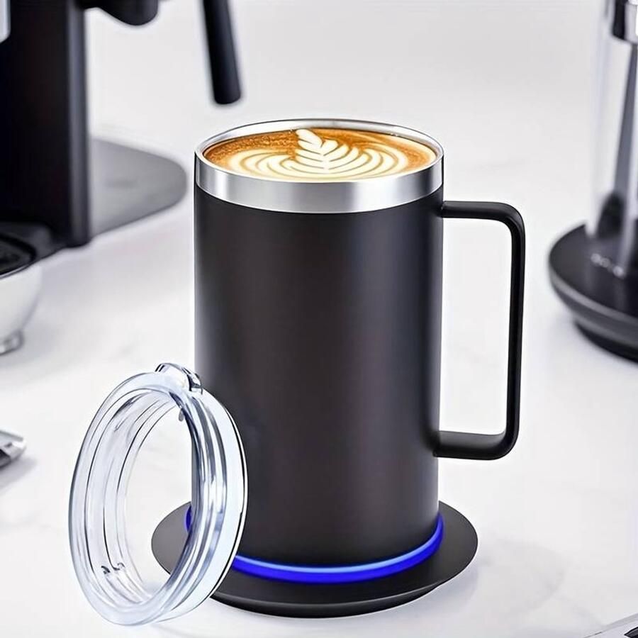 Dubbelwandige verwarmingsbeker van 304 roestvrij staal 500 ml constante temperatuur van 60℃ verwarmingsbeker met timer van 10 uur