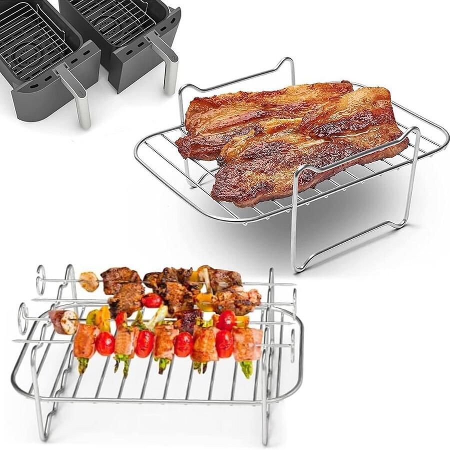 Dubbelzijdig Roestvrijstalen Rek voor Het Maximaliseren van Ruimte in Airfryer