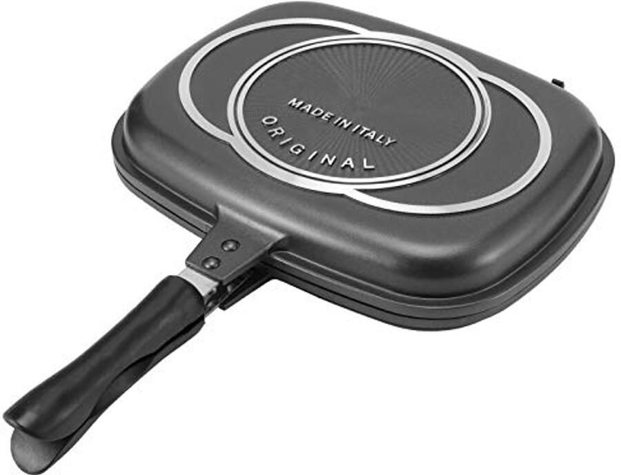 Dubbelzijdige Aluminium Grillpan met Anti-brandhandgreep Draagbare Keukenbenodigdheden