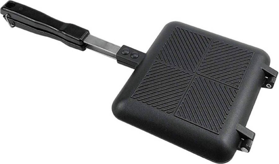 Dubbelzijdige antiaanbak grillpan met handgreep voor ontbijt sandwichmaker voor buiten of op het fornuis