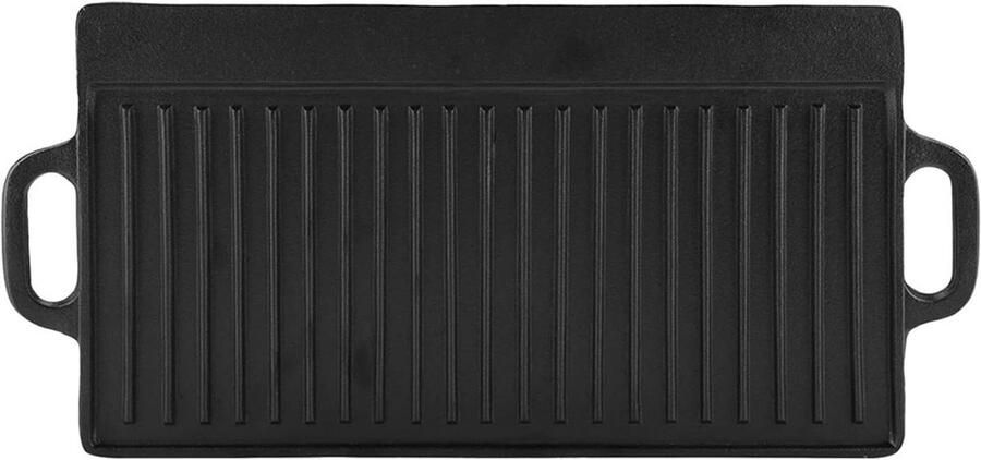 Dubbelzijdige Bakplaat Gietijzeren Pan Gelijkmatig Bakken Geribbeld Oppervlak 50x23 cm Zwart