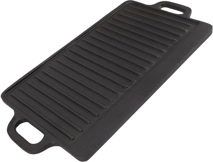 Dubbelzijdige Bakplaat Grillplaat Omkeerbaar Buiten Koken Uniforme Verwarming 46x25 cm Zwart