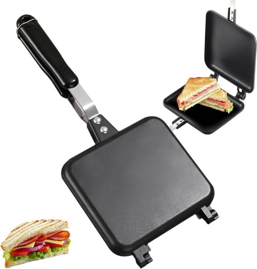 Dubbelzijdige braadpan anti-aanbaklaag sandwich paninimaker aluminium camping broodrooster met hittebestendig handvat draagbare mini broodrooster voor ontbijt camping