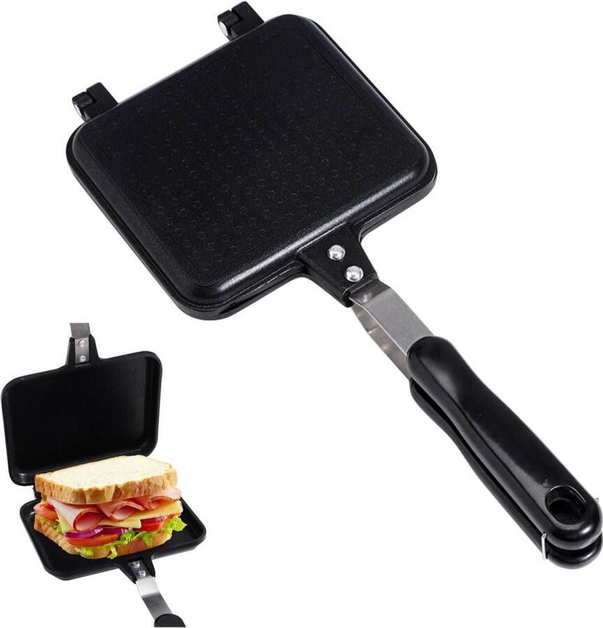 Dubbelzijdige braadpan anti-aanbaklaag tosti- en sandwichmaker pan met aluminium flip pan geschikt voor ontbijttoast en panini's