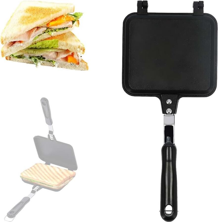 Dubbelzijdige braadpan vierkant anti-aanbak ontbijt braadpan sandwich brood toast bakken pannenkoekenpan omkeerbare pan breakfast sandwichmaker met hittebestendig handvat