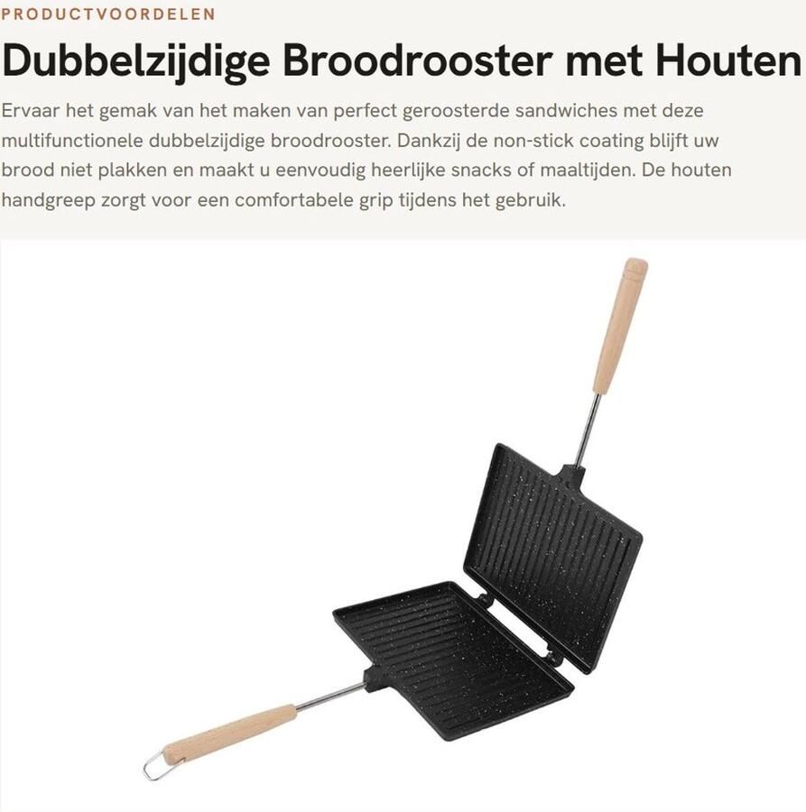 Dubbelzijdige grillpan voor sandwiches en panini's met antiaanbaklaag Braadpan sandwichmaker Flip-grillpan met anti-aanbaklaag