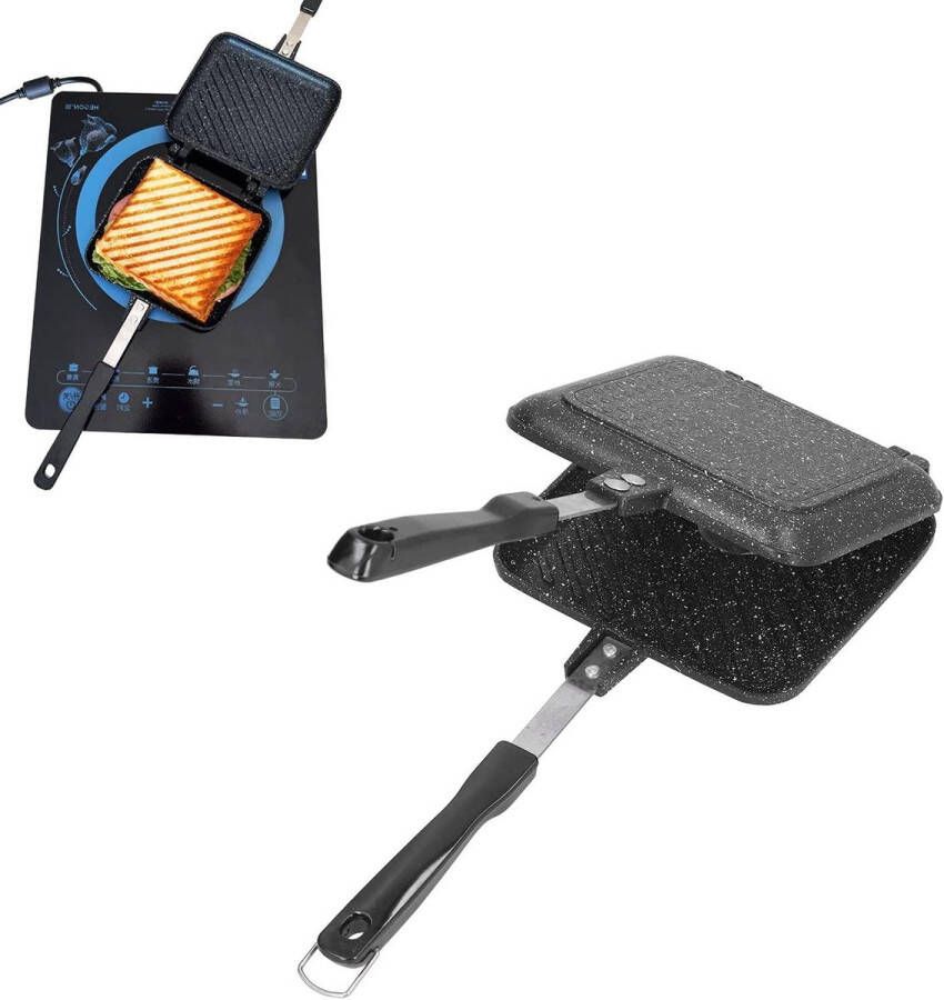 Dubbelzijdige broodjes broodrooster campingkookplaat toastiemaker bakpan met antiaanbaklaag hittebestendige handgrepen thuiskoks toasties ontbijt binnen en buiten