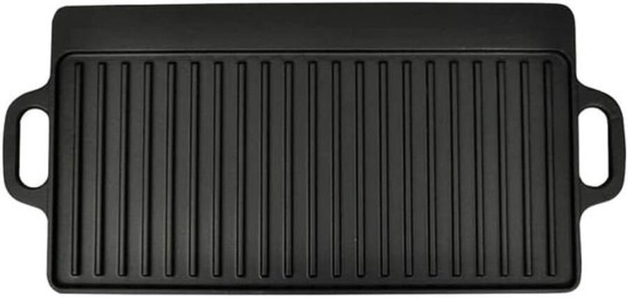 Dubbelzijdige gietijzeren grillplaat 38x23 cm set van 2