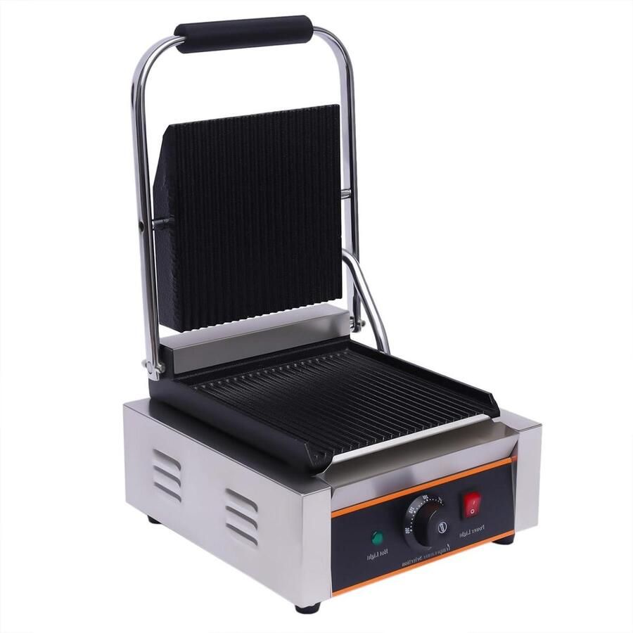 Dubbelzijdige Grill Contactgrill Panini Professioneel Grillen Dubbelzijdig Verwarmend 305 x 37 x 19 cm Zilver Zwart