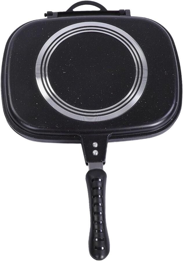 Dubbelzijdige Grillpan Dubbele Koekenpan Gelijkmatig Koken Magnetische Sluiting Vierkant Zwart