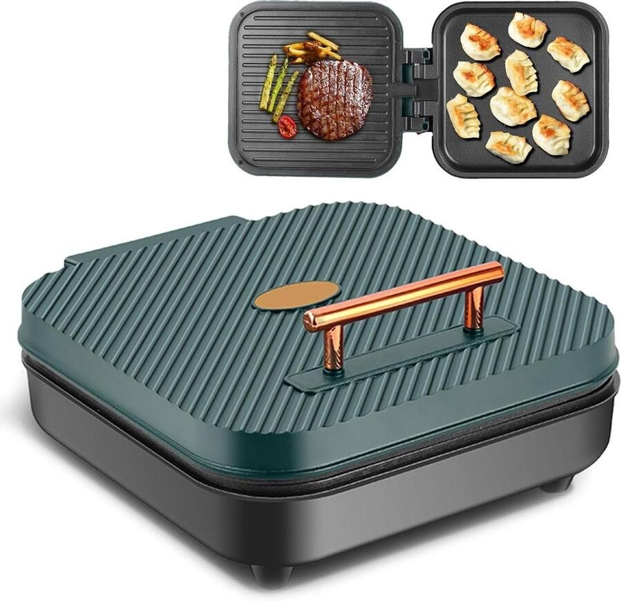 Dubbelzijdige grillpan Elektrische bakpan Snel koken 180° opvouwbaar ontwerp 35-45 mm diep Groen