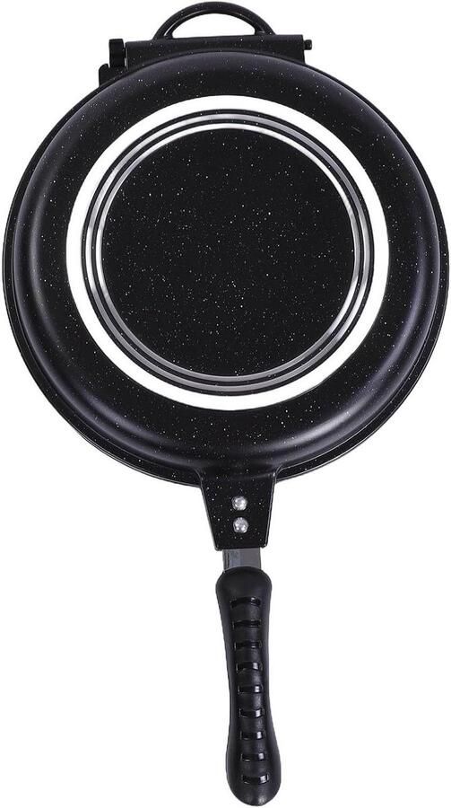 Dubbelzijdige Grillpan Flip Koekenpan Gelijkmatig Koken Magnetisch Slotsysteem Ronde Pan Zwart