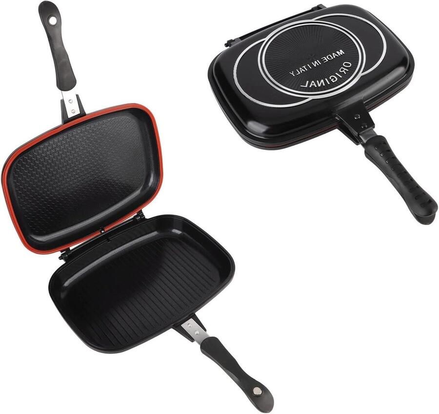 Dubbelzijdige Grillpan Koekenpan Drukpan Snel Koken Druk Kook Systeem 32 cm Zwart