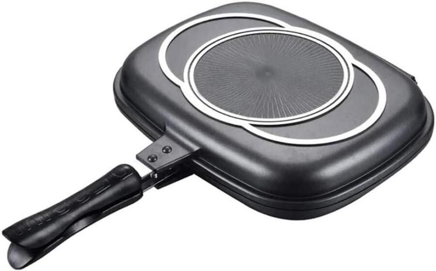 Dubbelzijdige Grillpan Omkeerbare Koekenpan Eten Grillen Vlak en Geribbeld Oppervlak 32 36 40 44 cm Grijs