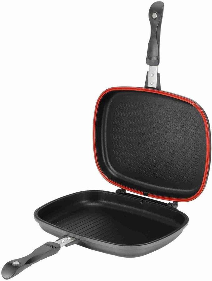 Dubbelzijdige Grillpan Koekenpan Stevig Eten Bereiden Druk Kookprincipe 32 cm Zwart