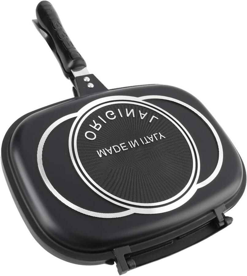 Dubbelzijdige Grillpan Kookpot Buiten Koken Voedingsbehoudend Ontwerp 32 cm Zwart