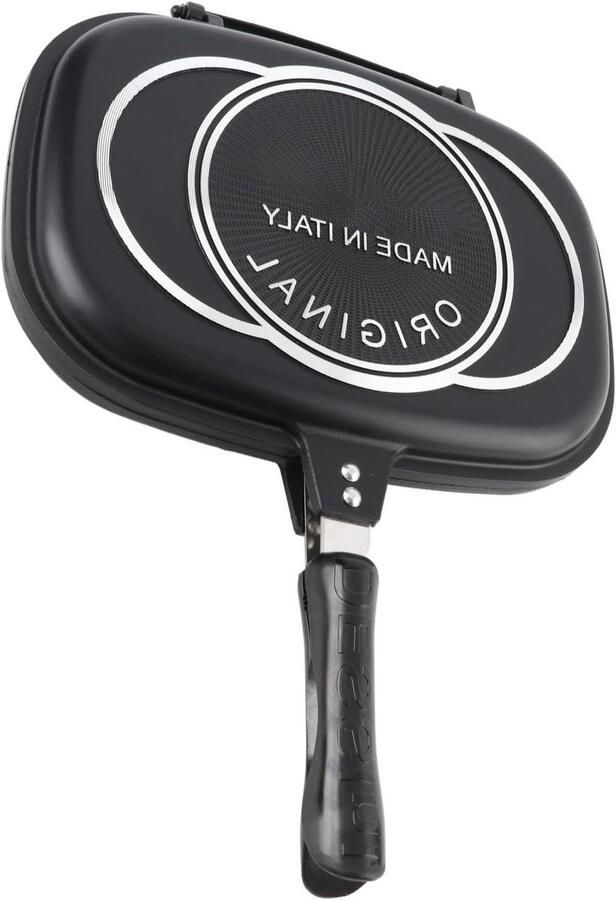 Dubbelzijdige Grillpan Omkeerbare Koekenpan Buiten Koken Antiaanbaklaag 32 cm Zwart