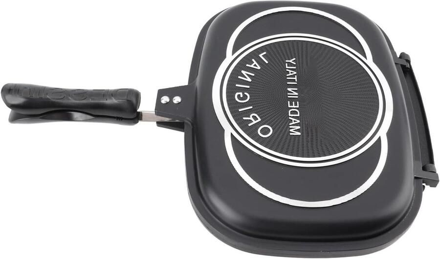Dubbelzijdige Grillpan Omkeerbare Koekenpan Buiten Koken Gelijkmatige Warmte 32 Cm Zwart