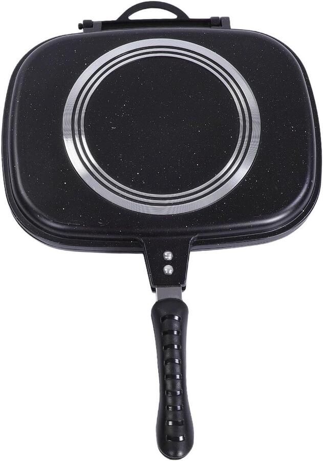 Dubbelzijdige Grillpan Omkeerbare Pan Gezond Koken Magnetisch Slotsysteem 4000Gs Zwart