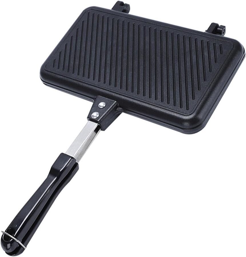 Dubbelzijdige Grillpan Sandwichmaker Pan Snelle Maaltijden Afneembaar Ontwerp 24 cm Breed Zwart