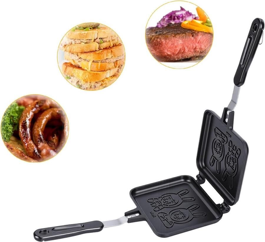 Dubbelzijdige grillpan Sandwichpers broodrooster Snelle maaltijden maken Antiaanbak kookoppervlak 155 x 355 cm Zwart