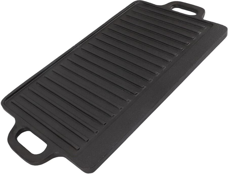 Dubbelzijdige Grillplaat Bakplaat Omkeerbaar Snel Koken Buiten Gelijkmatige Warmteverdeling 46 x 25 cm Zwart