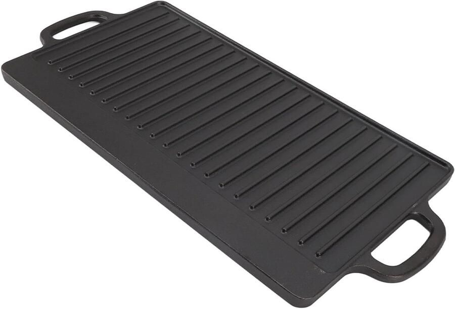 Gietijzeren Bakplaat Omkeerbare Grillpan Buiten Koken Dubbelzijdig Ontwerp 52 x 25 cm Zwart