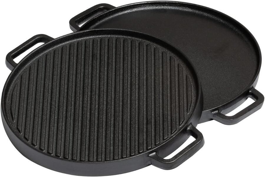 Dubbelzijdige Grillplaat Gietijzeren Bakplaat Koken en Grillen Gladde en Geribbelde Zijde 30 cm Zwart