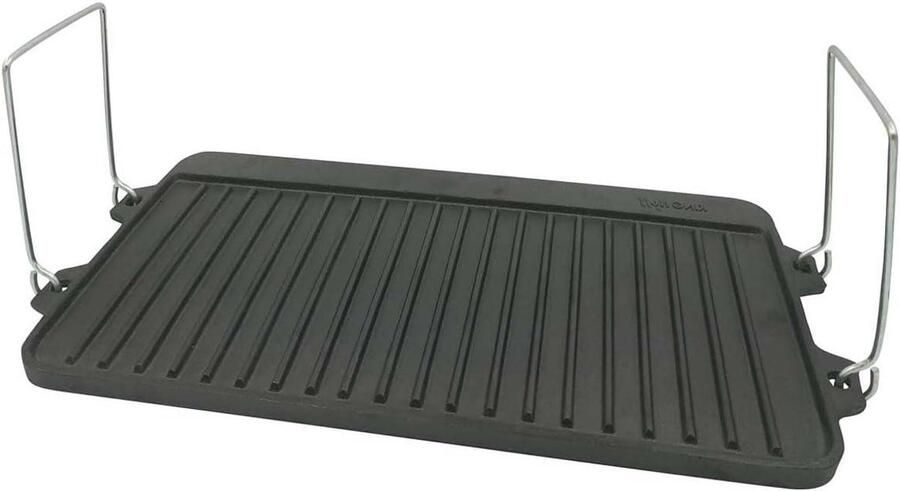 Dubbelzijdige grillplaat Gietijzeren grill Buiten koken Uitstekende warmteverdeling 44 cm Zwart
