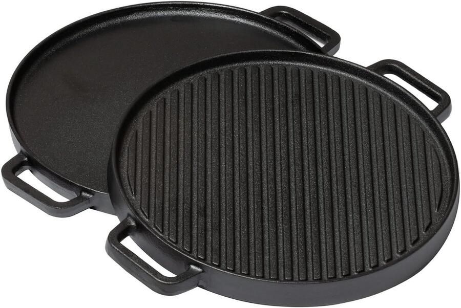 Dubbelzijdige Grillplaat Gietijzeren Pan Buiten Koken Twee Grill Oppervlakken 30x30 cm Zwart